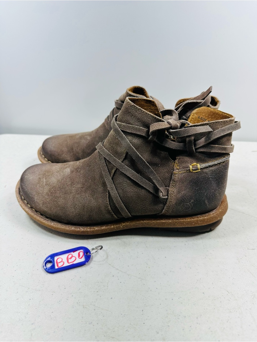 Born Tarkiln Booties Women's 6,5  37 Brown Side Zip Tie Lace Boots Suede Leather